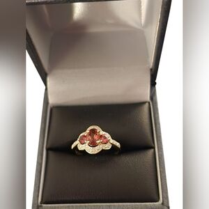 14K Gold 3 Stones Ruby Ring With Diamonds New